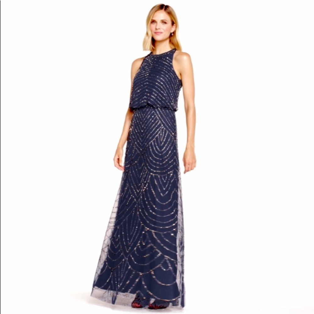 COPY - Adrienne Papell Art Deco Navy Dress - Picture 7 of 11